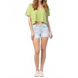 NEW JUDY BLUE rainbow thread jean shorts in blue
